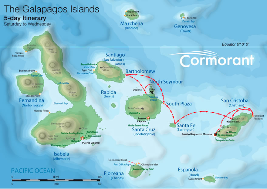 Karte Galapagos Katamaran Cormorant - 5 Tagestour