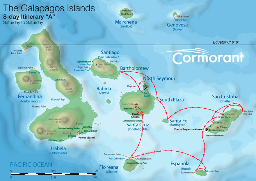 Reiseroute A Galapagos Katamaran Cormorant