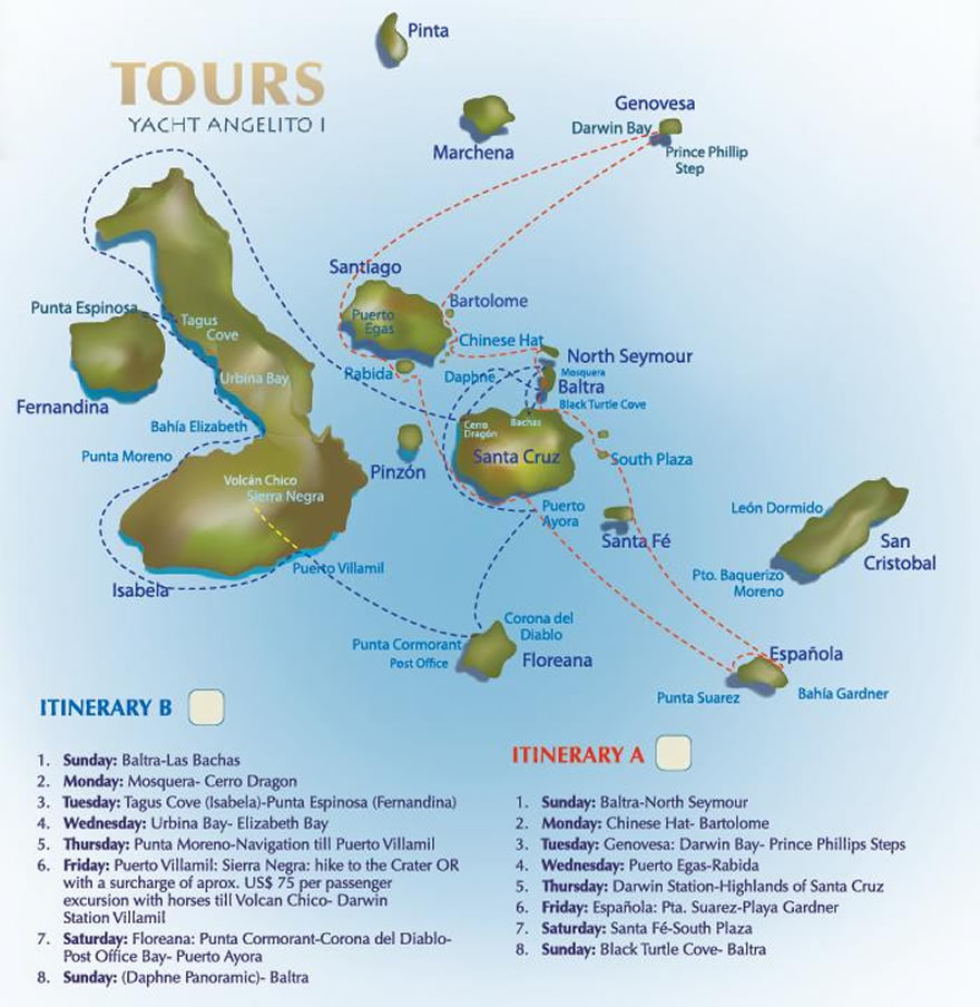 Karte Touren Angelito I Galapagos Reisen
