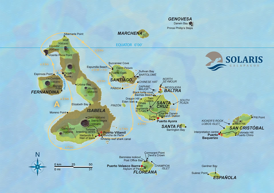 Galapagos Reisen Schiff Solaris Karte 8 Tagestour A