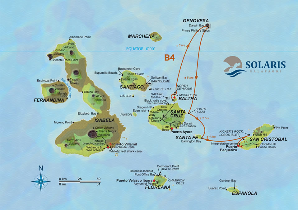 Galapagos Reisen Schiff Solaris Karte 4 Tagestour B4
