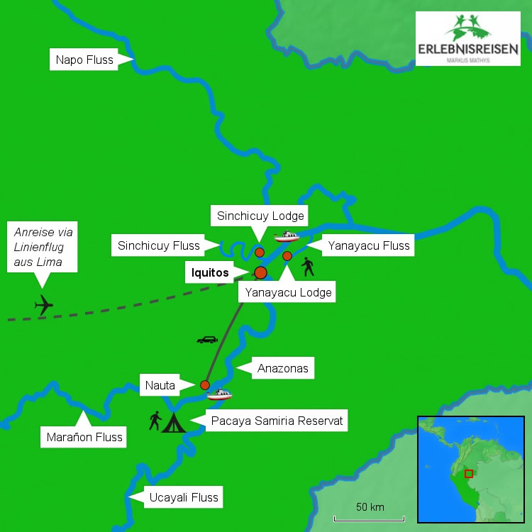 Karte Iquitos und Pacaya Samiria in Peru