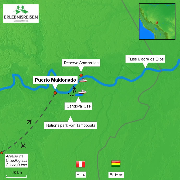 Karte Reserva Amazonica in Puerto Maldonado