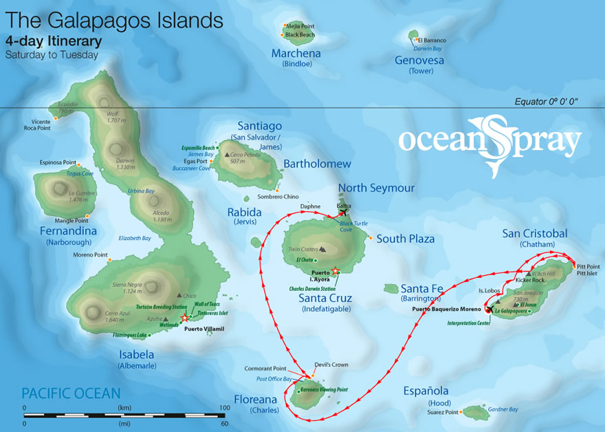 Galapagos Katamaran Ocean Spray - Karte 4 Tagestour