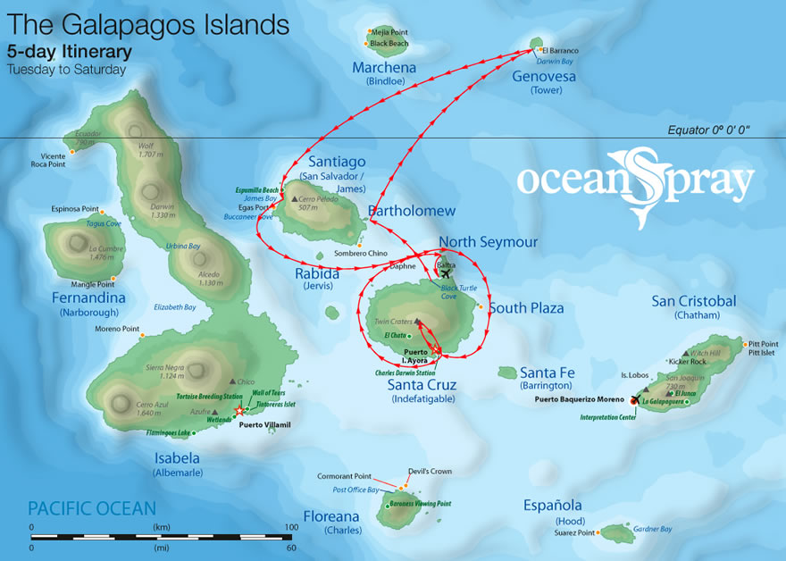 Galapagos Katamaran Ocean Spray - Karte 5 Tagestour
