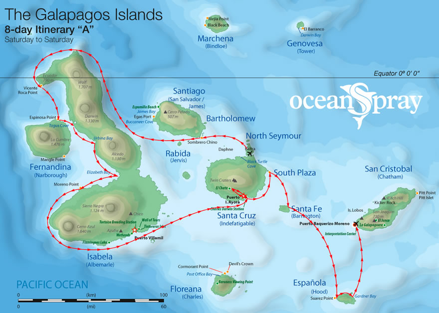 Karte Galapagos Ocean Spray - 8 Tagestour