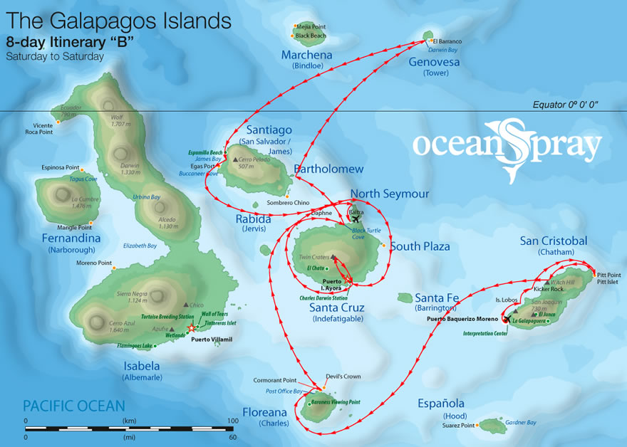 Galapagos Katamaran Ocean Spray - Karte 8 Tagestour B