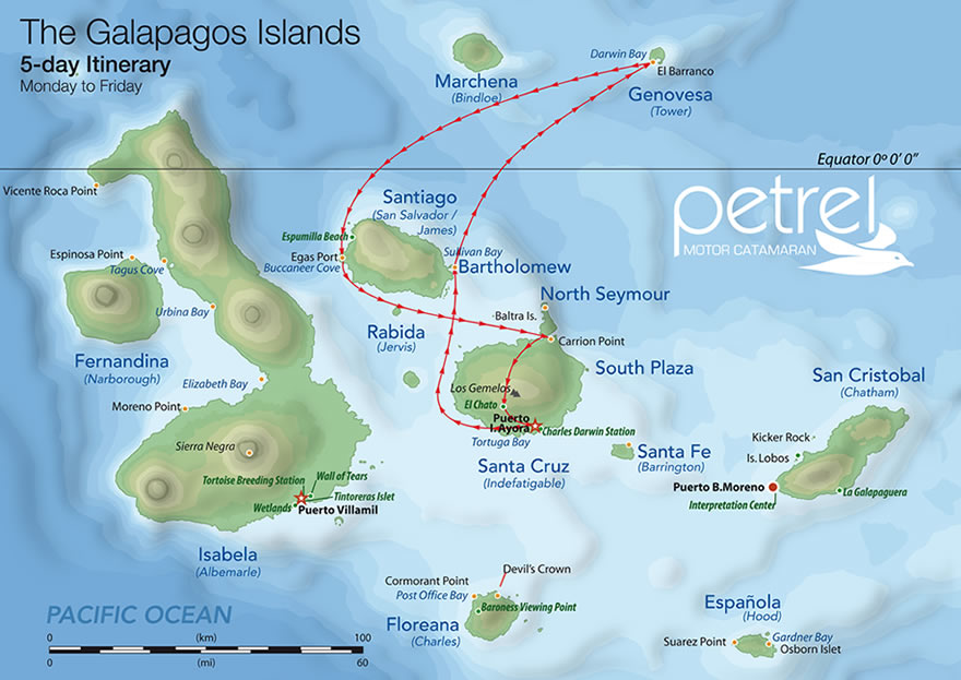 Galapagos Katamaran Petrel - Karte 5 Tagestour