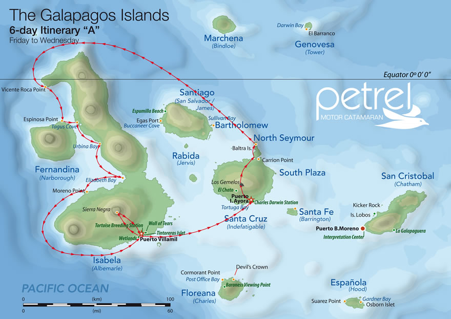 Galapagos Katamaran Petrel - Karte 6 Tagestour A