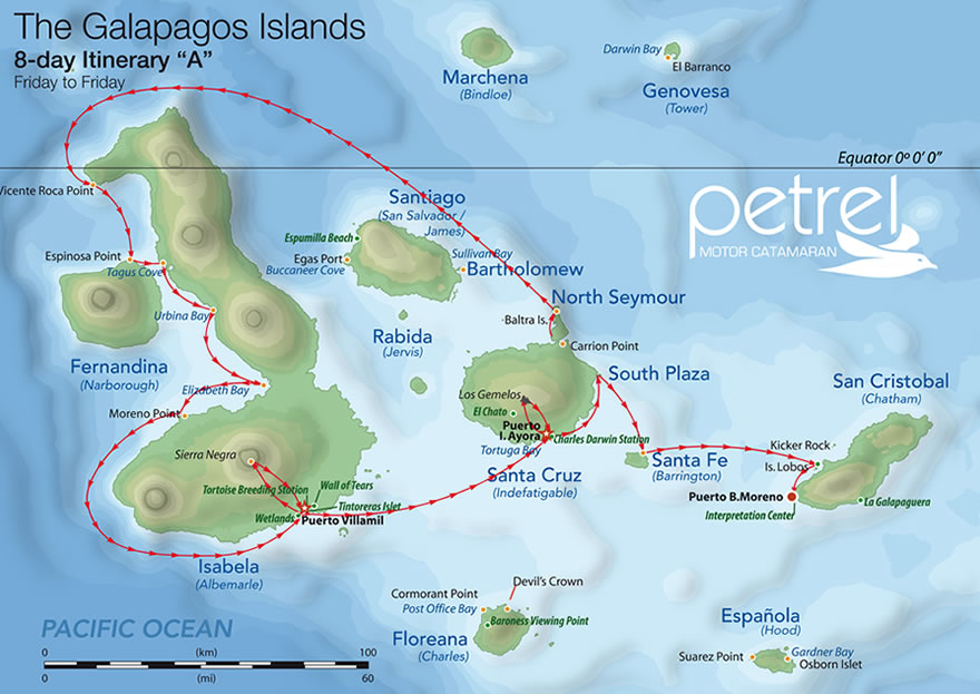 Galapagos Katamaran Petrel - Karte Route A