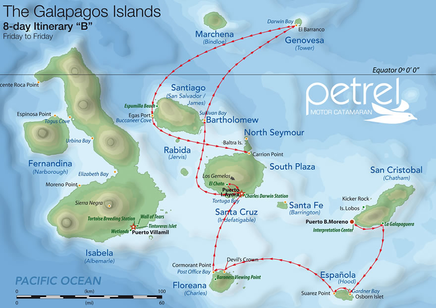 Galapagos Katamaran Petrel - Karte Tour B