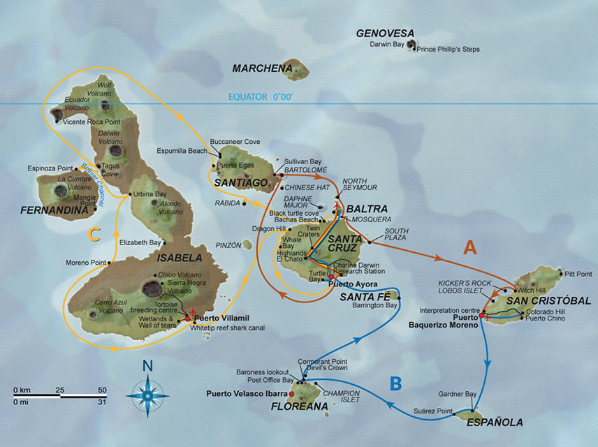 Karte Reiseroute Treasure of Galapagos